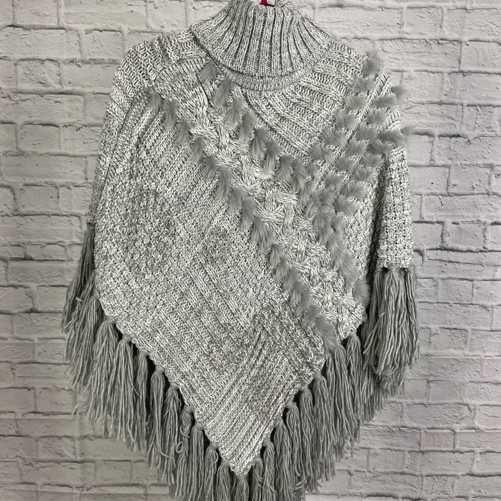 Desigual Textured Gray Poncho Sweater